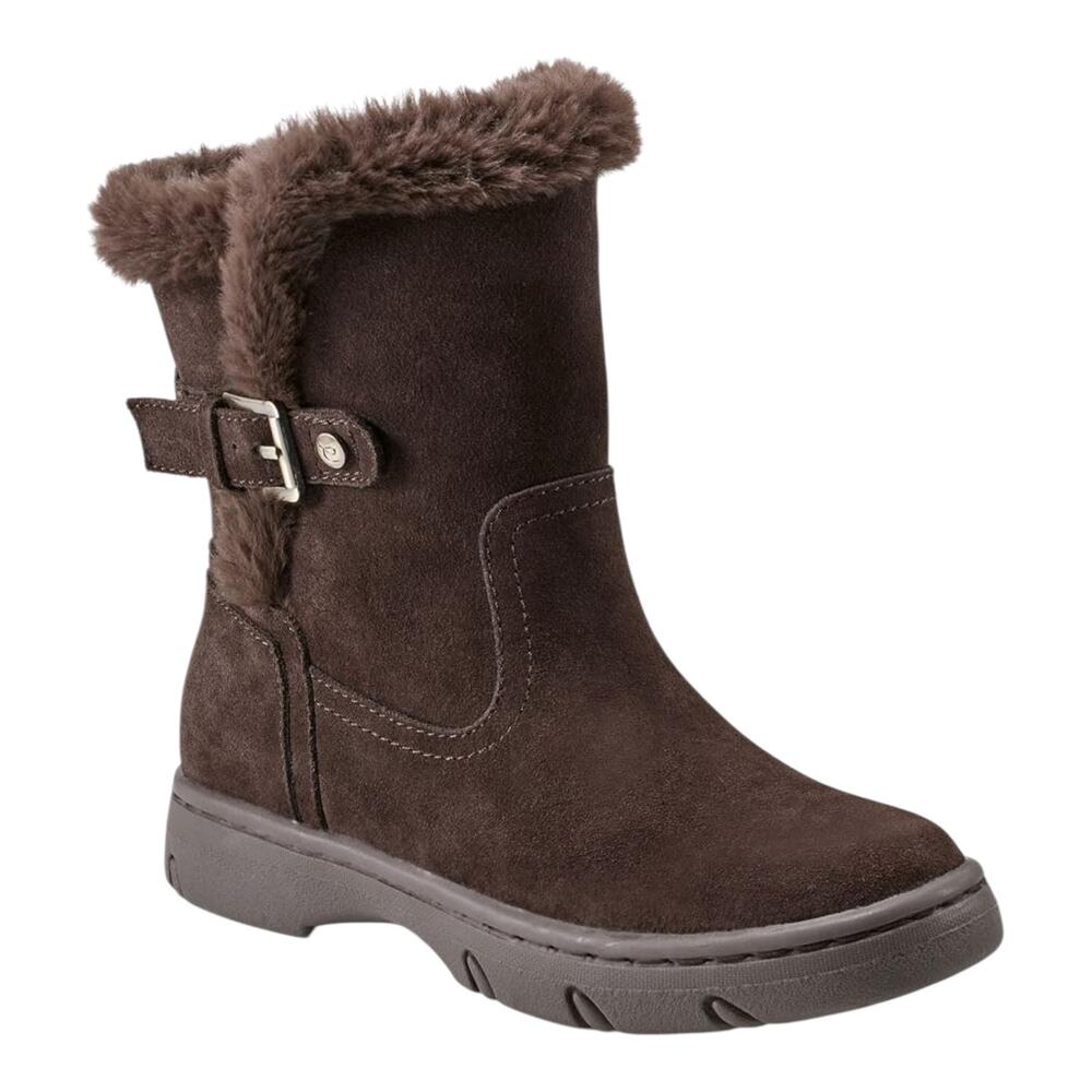 Easy Spirit Women's Graye Suede Faux Fur Lined Flat Booties Dark Brown Size 7